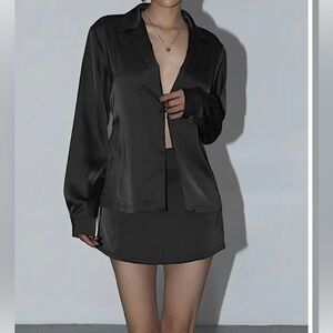 Commense Leisure Oversized Satin Tie Back Shirt